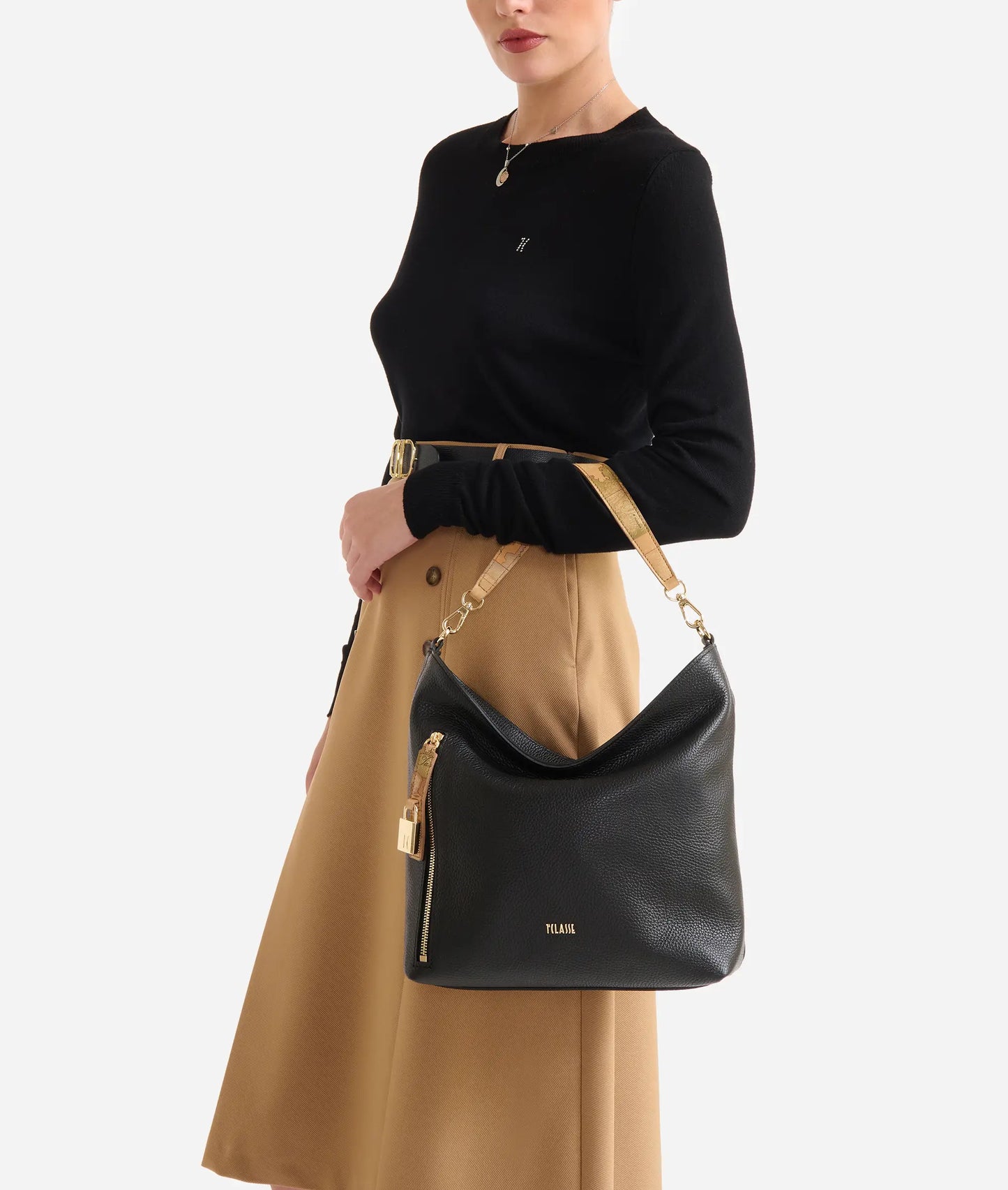 Borsa donna a sacca in pelle nera - Mysteru Bag - Alviero Martini Prima Classe