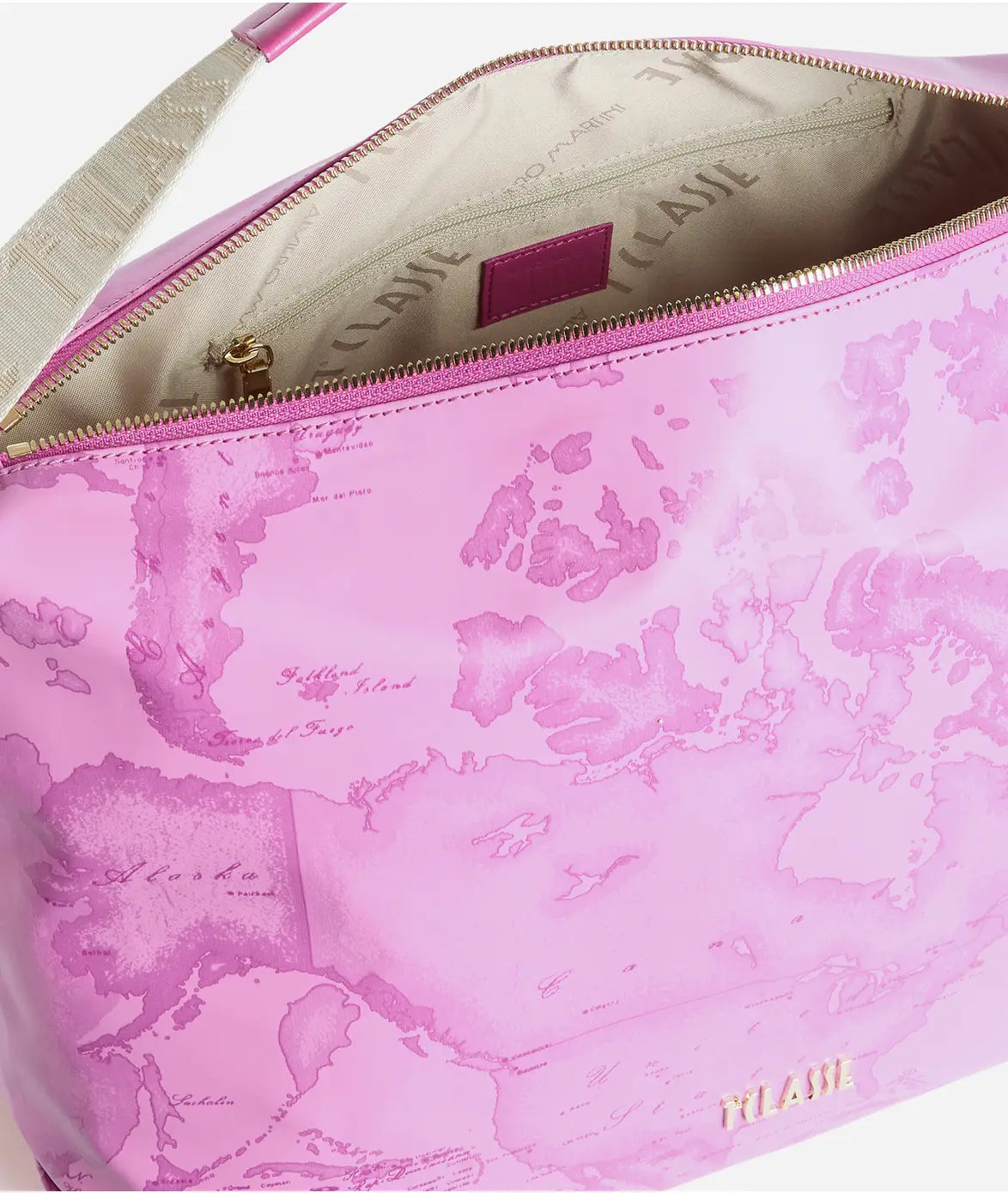 Borsa sottospalla in tessuto soft stampa Geo Color Malva