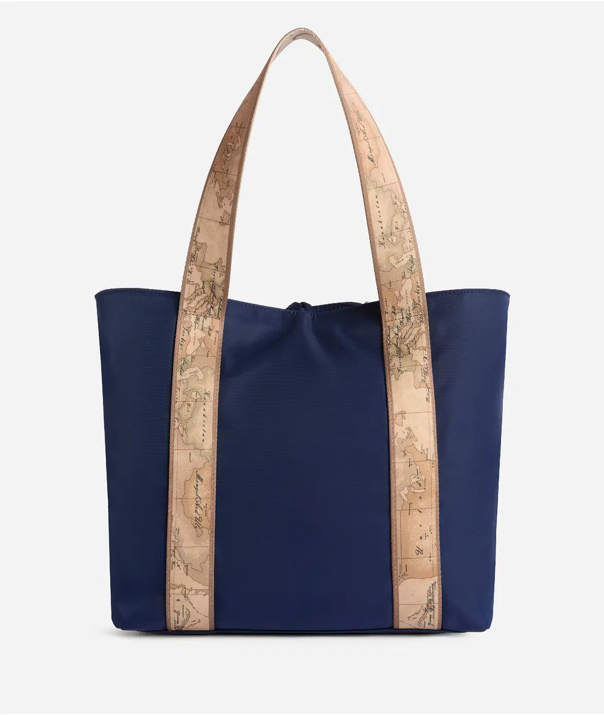 Borsa shopping reversibile in nylon e tessuto soft stampa Geo Classic Blu Notte