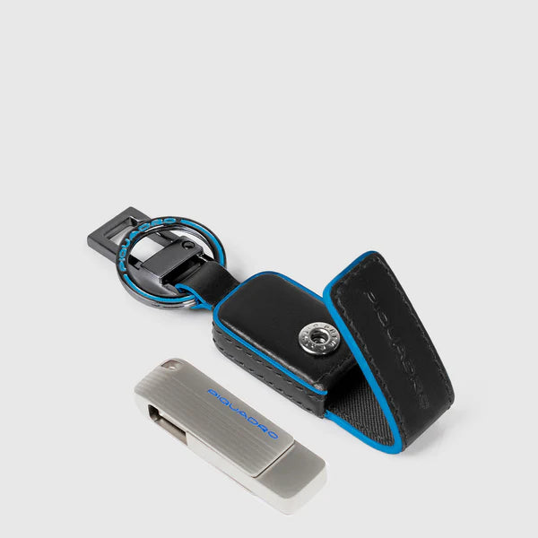 Portachiavi in pelle con chiavetta USB da 256 GB - Blue Square - Piquadro