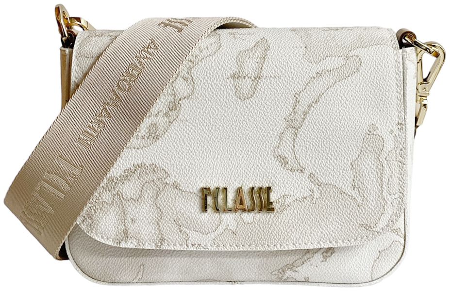 Borsa a tracolla mini con patta in tessuto stampa Geo White - Alviero Martini Prima Classe