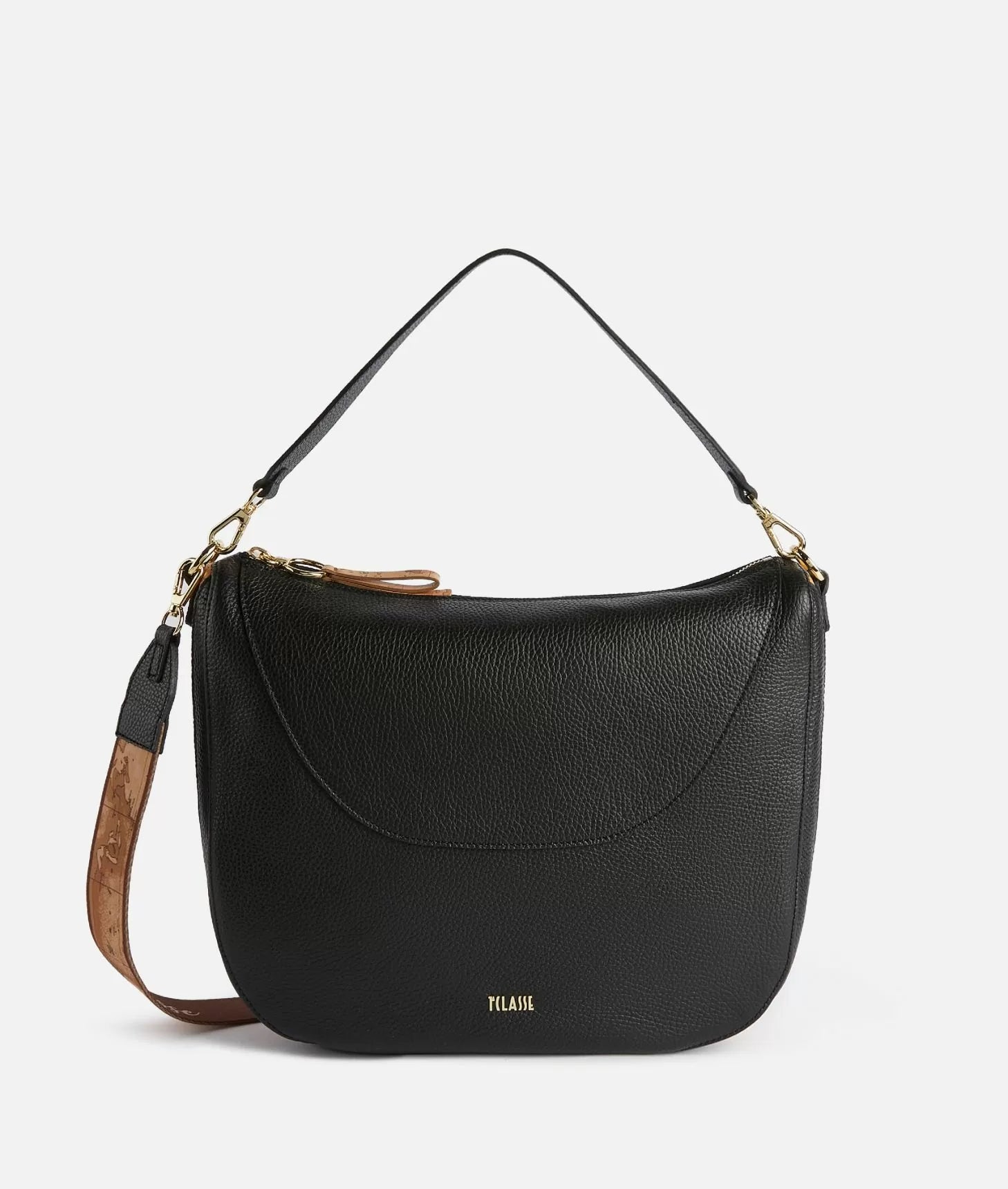 Borsa a tracolla nera a mezzaluna media in pelle granata