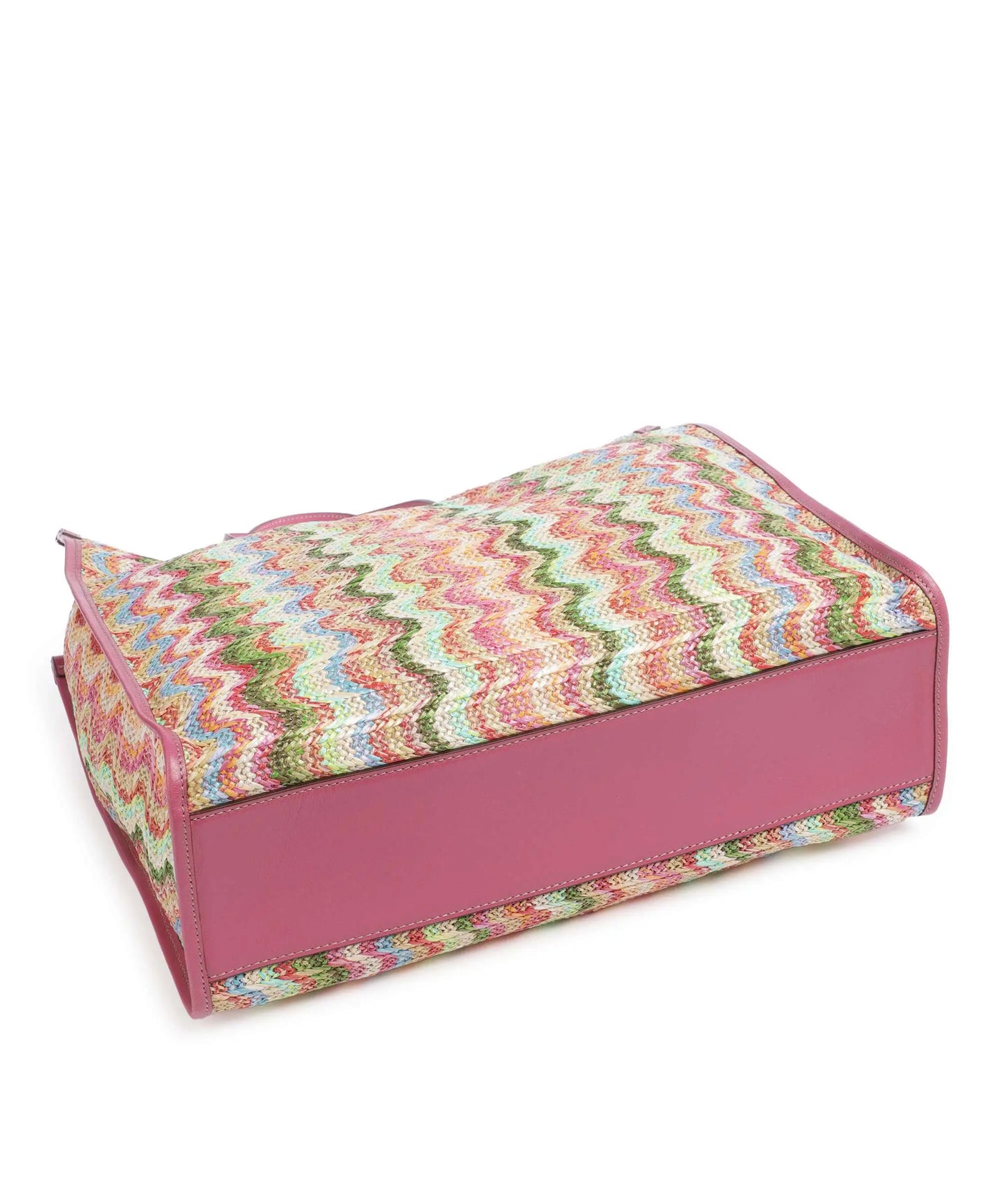 Borsa shopper grande in cuoio e rafia - Lipstick Pink - Mirra Wow - The Bridge