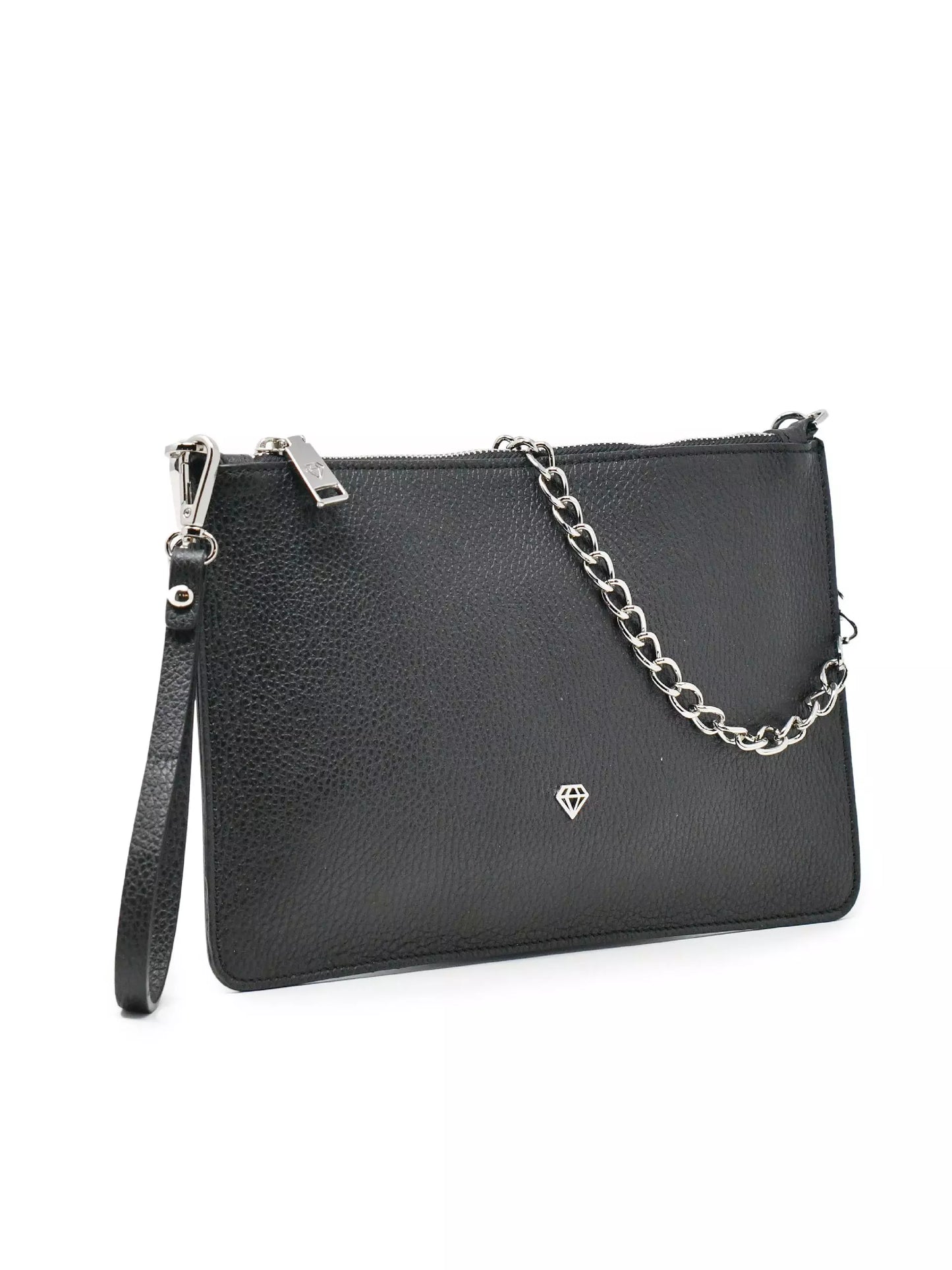 Clutch piatto in pelle con manico e tracolla - Caleidos