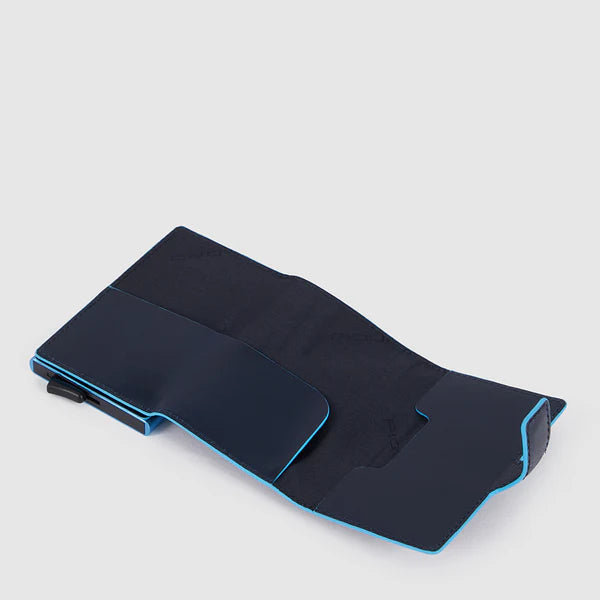 Portafoglio compact eject in pelle con protezione Rfid interno blu - Blue Square - Piquadro