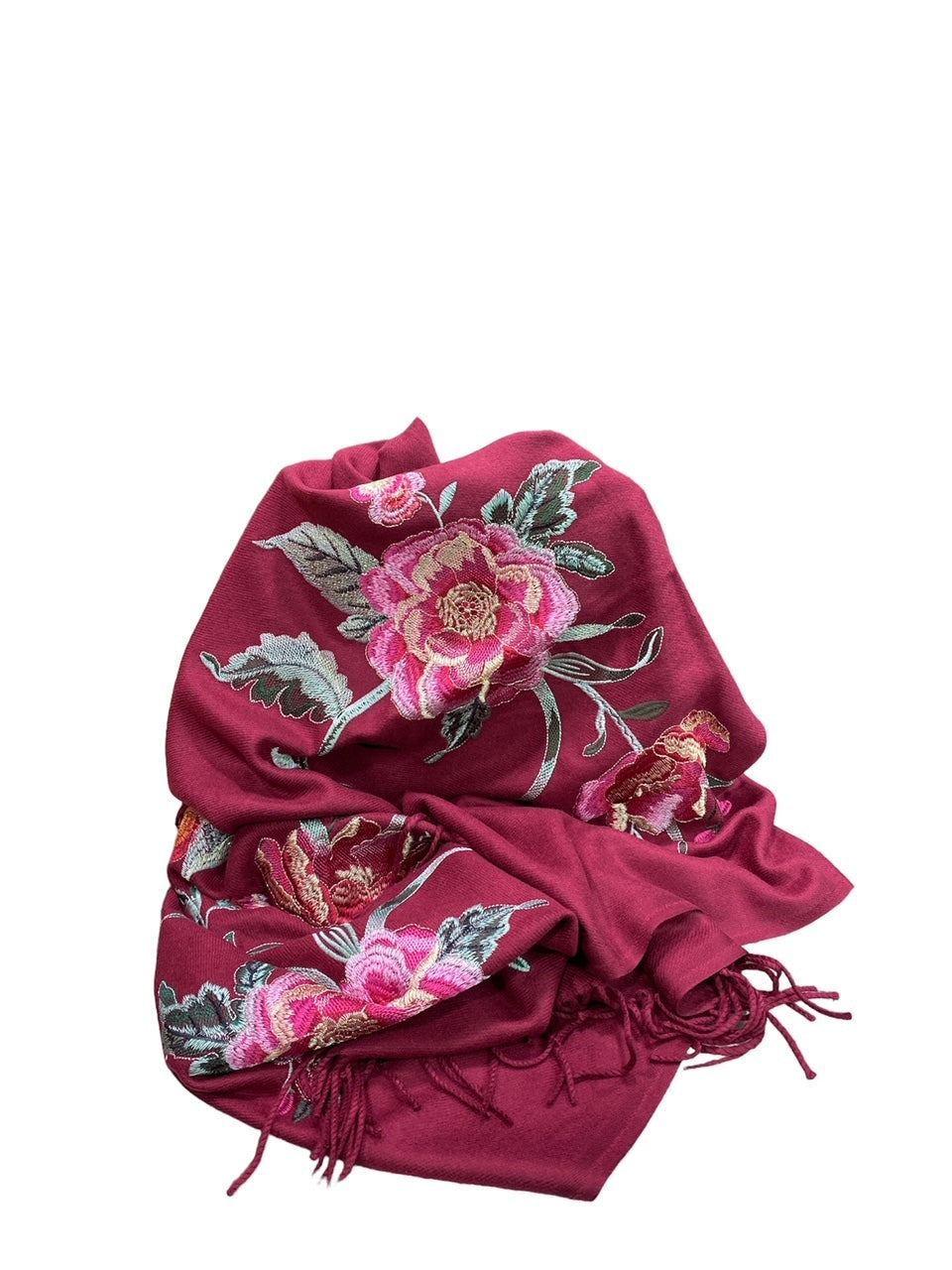 Stola donna bordò con rose ricamate 70 x 180 cm - Acquamarine Collection