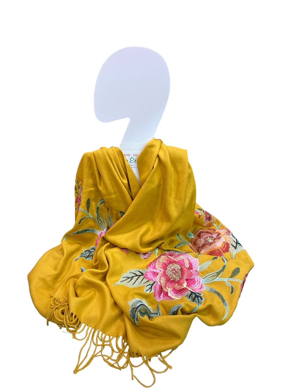 Stola donna senape con rose ricamate 70 x 180 cm - Acquamarine Collection