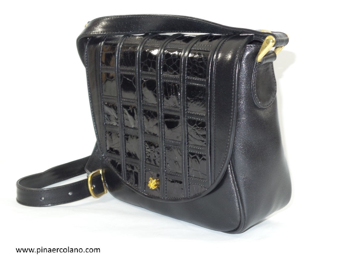 Borsa a tracolla piccola in pelle e vera tartaruga