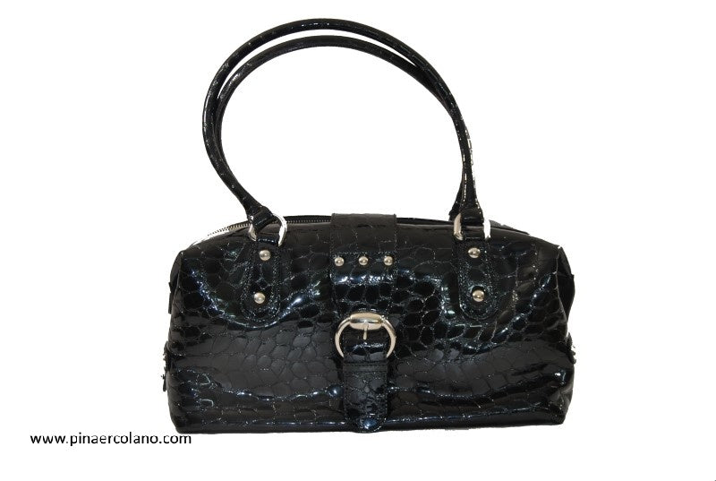 Borsa a spalla in vernice con stampa coccodrillo - Carbotti