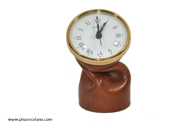 Orologio rotondo piccolo da tavolo in cuoio massello Kangaroo