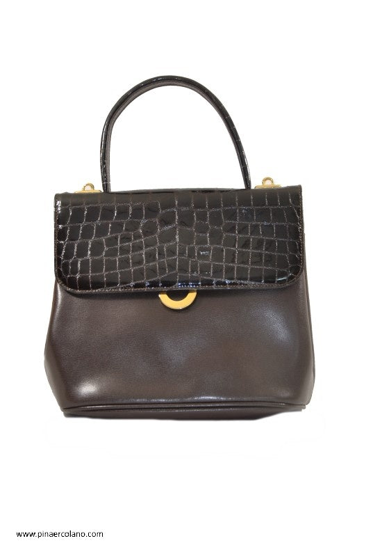 Borsa a mano piccola in pelle e vernice coccodrillato - Carbotti