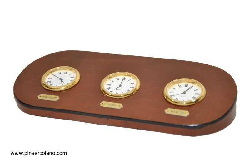 Orologio da tavolo 3 time zone in cuoio massello Kangaroo