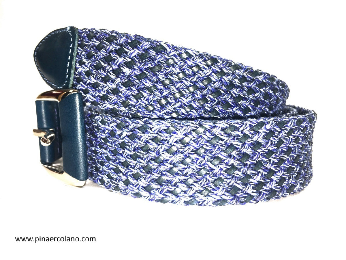 Cintura Uomo Elasticizzata in pelle e tessuto intrecciato 3.5 cm Blu Stefano Corsini
