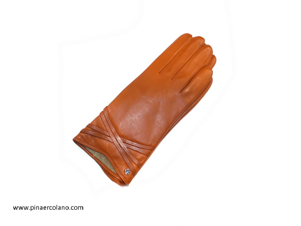 Guanti Donna in pelle - fodera lana - laccio - Samsonite - Cuoio - medium