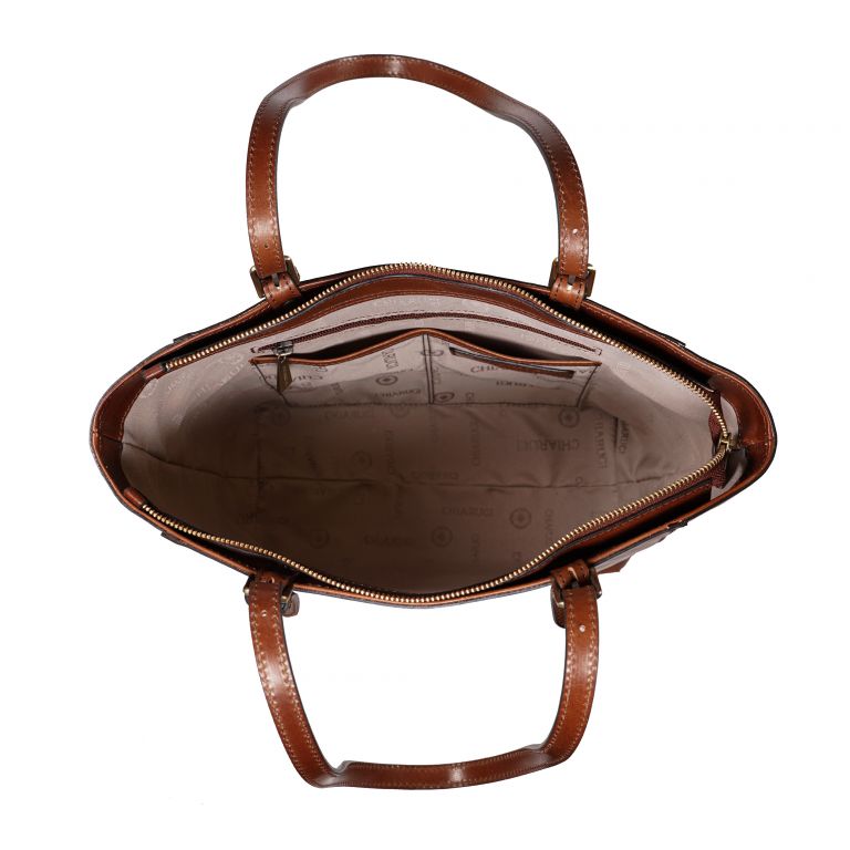 Borsa shopping in pelle con fibbie - Classic - Chiarugi Firenze