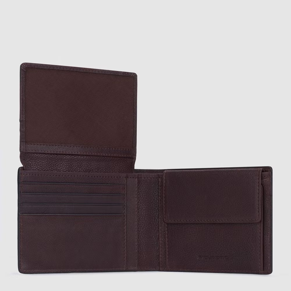 Portafoglio uomo in pelle con ribaltina , porta monete e protezione Rfid - Ronnie - Piquadro