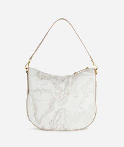Borsa a tracolla mezza luna in tessuto Geo Soft White - Alviero Martini Prima Classe