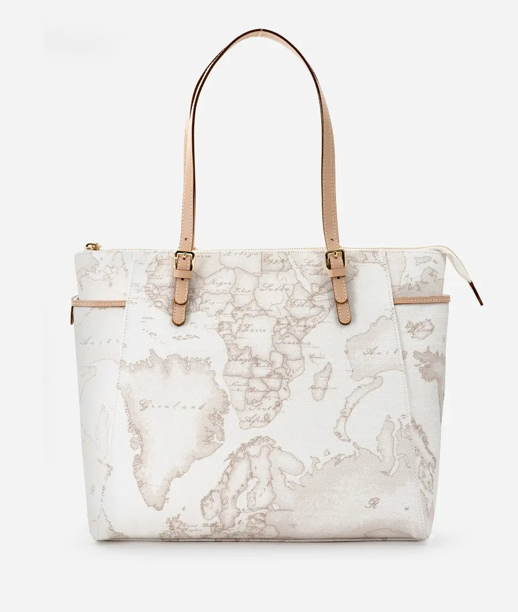 Borsa shopping grande Geo White impreziositi da fibbiette Alviero Martini Prima Classe