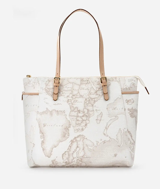 Borsa shopping grande Geo White impreziositi da fibbiette Alviero Martini Prima Classe