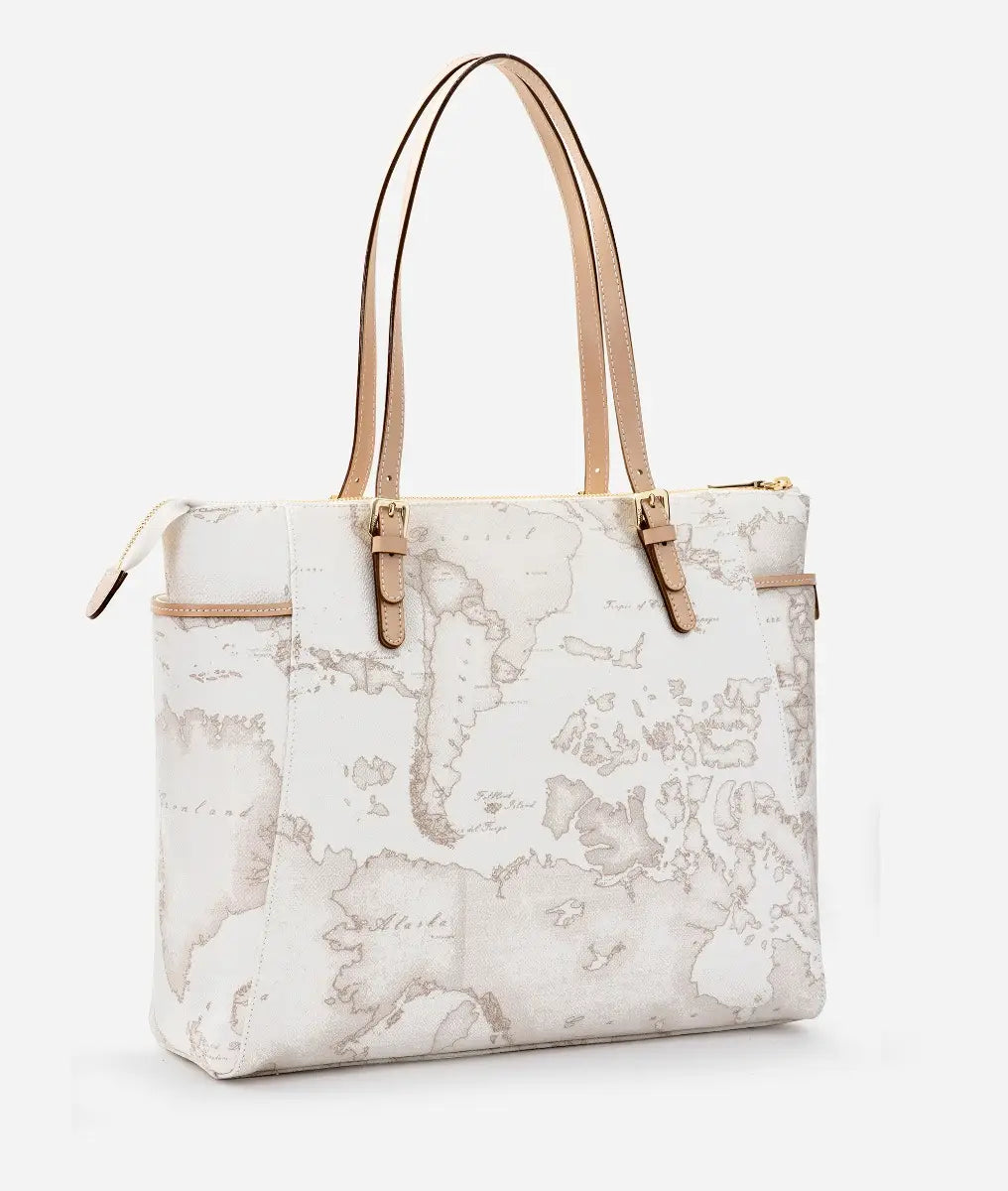 Borsa shopping grande Geo White impreziositi da fibbiette Alviero Martini Prima Classe