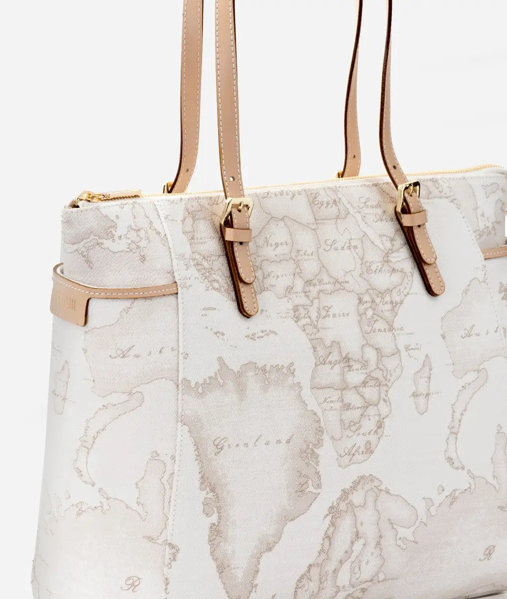 Borsa shopping grande Geo White impreziositi da fibbiette Alviero Martini Prima Classe