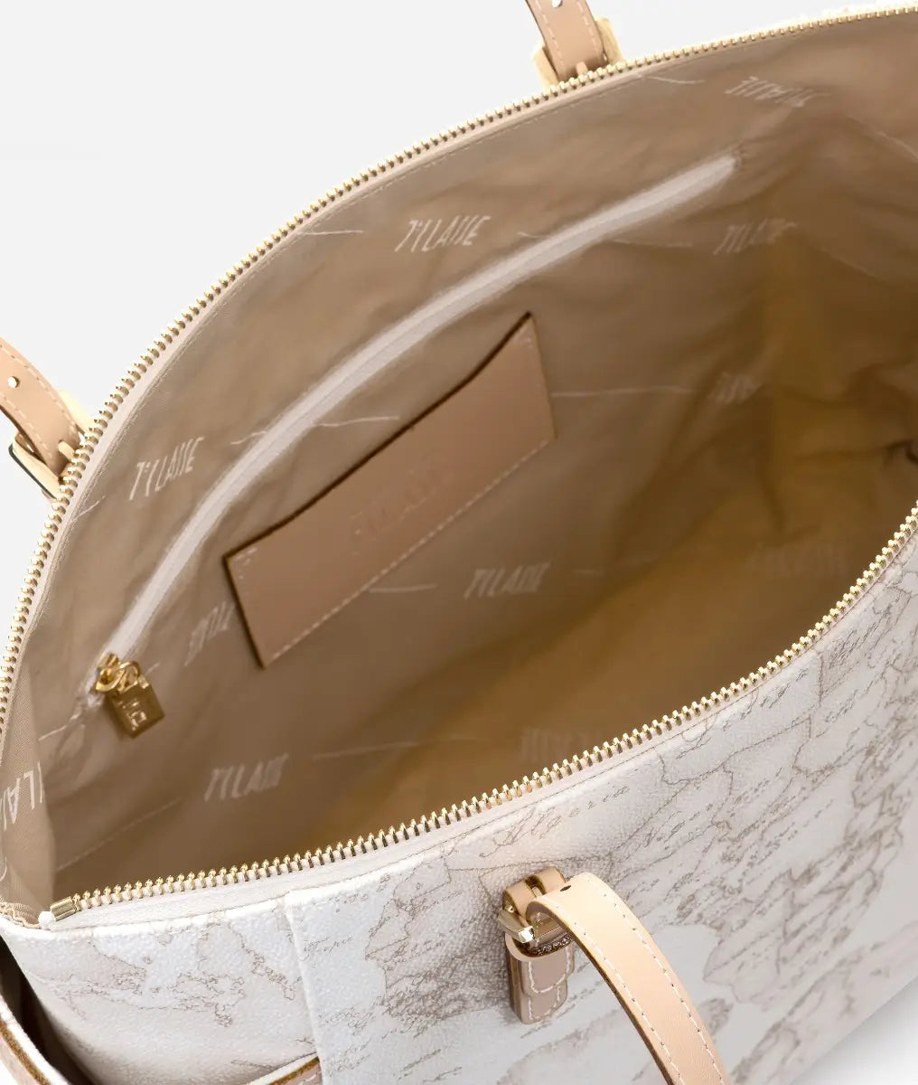 Borsa shopping grande Geo White impreziositi da fibbiette Alviero Martini Prima Classe