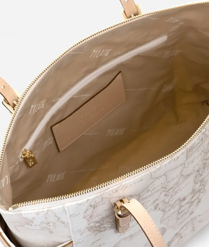 Borsa shopping grande Geo White impreziositi da fibbiette Alviero Martini Prima Classe