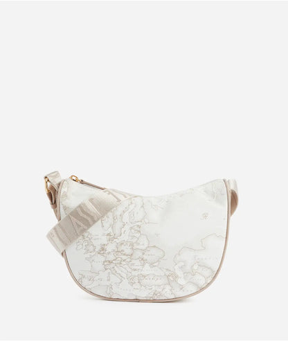 Tracolla a mezzaluna piccola in tessuto soft con stampa Geo White - Alviero Martini Prima Classe