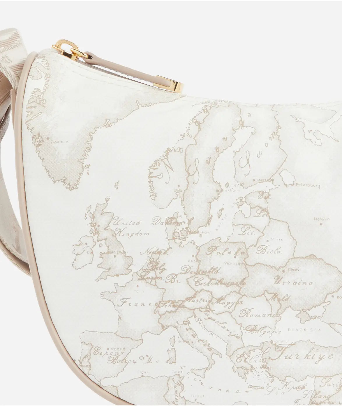 Tracolla a mezzaluna piccola in tessuto soft con stampa Geo White - Alviero Martini Prima Classe