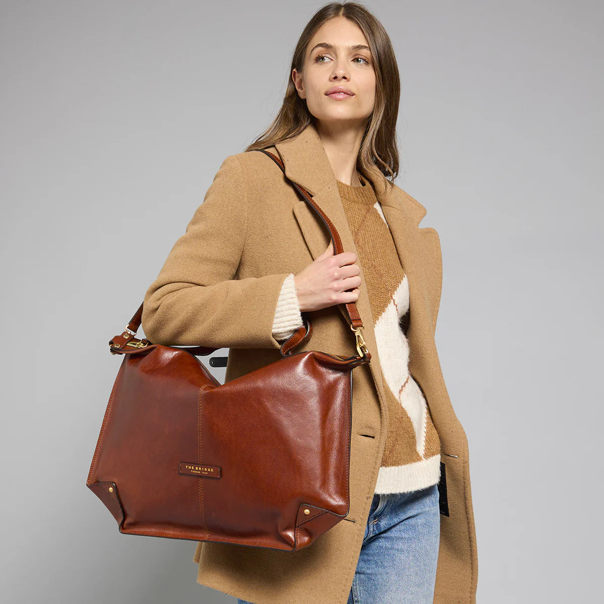 Borsa grande in cuoio con manici e tracolla - Unica Bag - The Bridge