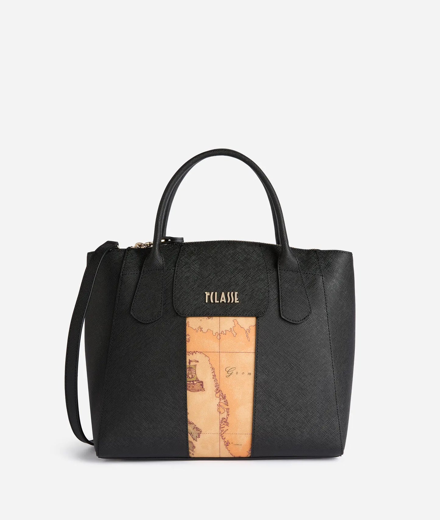 Borsa a mano grande con tracolla in tessuto goffrato nero - Windy City - Alviero Martini Prima Classe