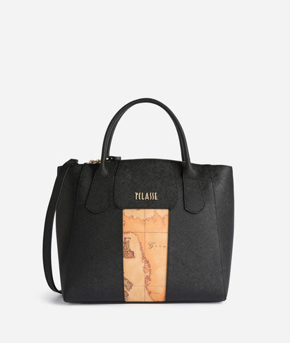 Borsa a mano grande con tracolla in tessuto goffrato nero - Windy City - Alviero Martini Prima Classe