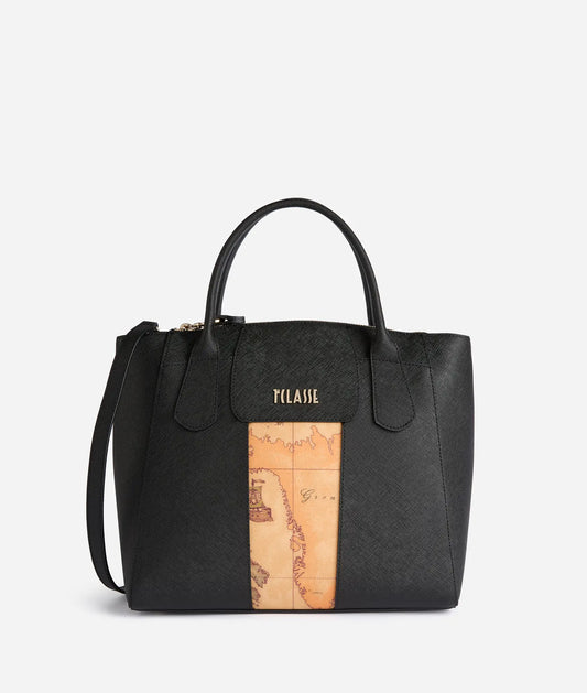 Borsa a mano grande con tracolla in tessuto goffrato nero - Windy City - Alviero Martini Prima Classe