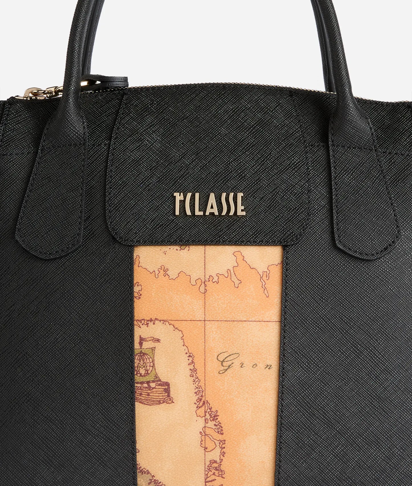 Borsa a mano grande con tracolla in tessuto goffrato nero - Windy City - Alviero Martini Prima Classe