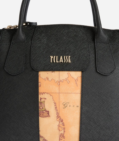 Borsa a mano grande con tracolla in tessuto goffrato nero - Windy City - Alviero Martini Prima Classe