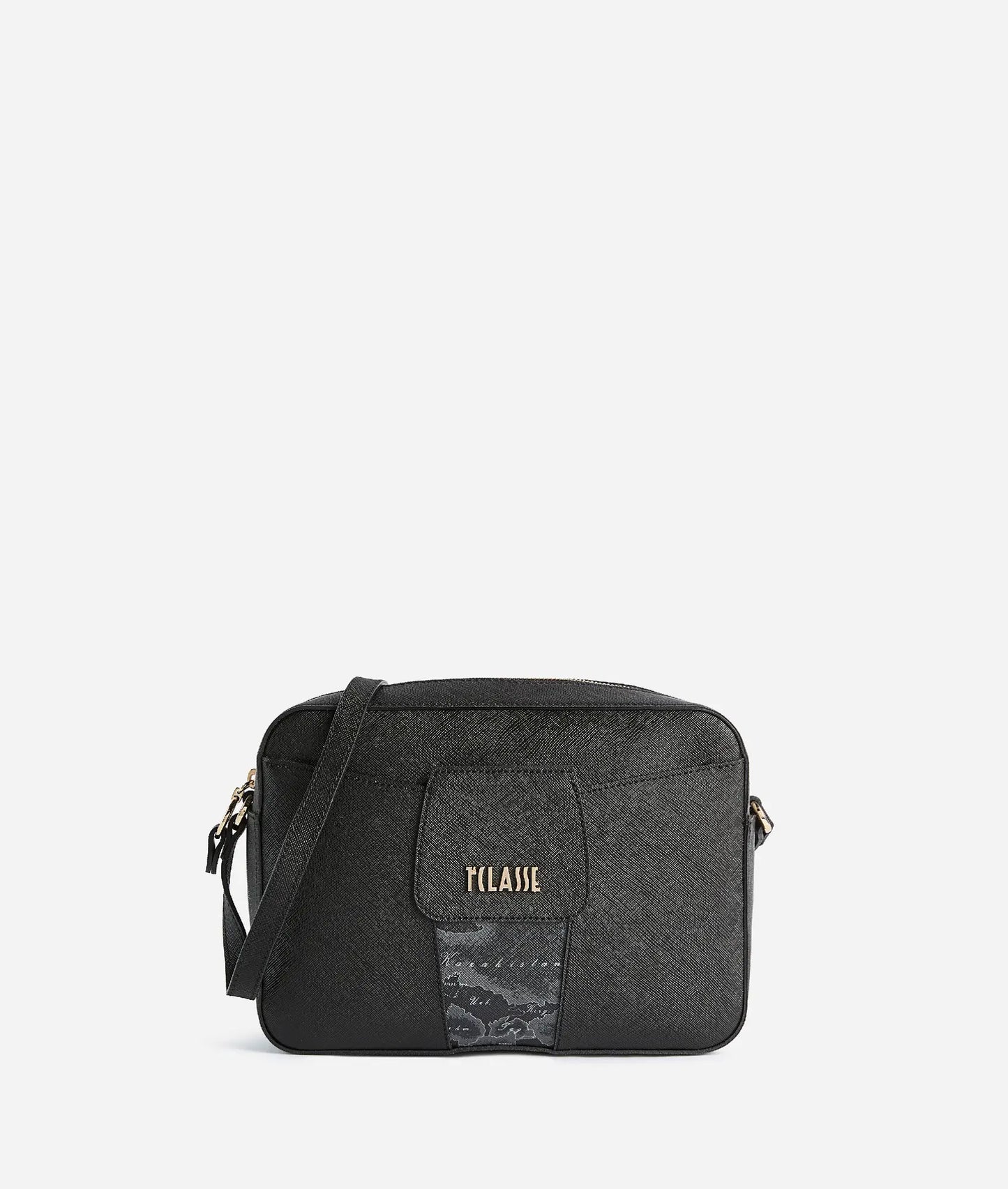 Borsa a tracolla reporter in tessuto goffrato Nero con inserto Geo Night - Windy City - Alviero Martini Prima Classe