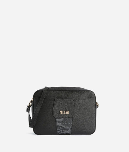 Borsa a tracolla reporter in tessuto goffrato Nero con inserto Geo Night - Windy City - Alviero Martini Prima Classe