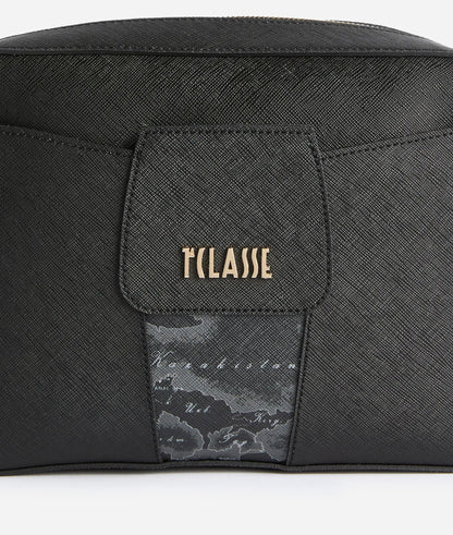 Borsa a tracolla reporter in tessuto goffrato Nero con inserto Geo Night - Windy City - Alviero Martini Prima Classe