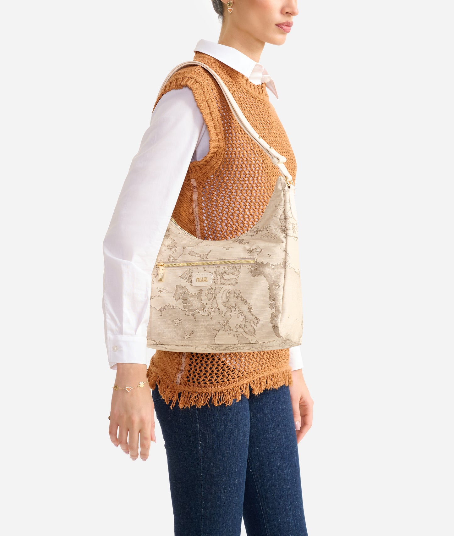 Borsa sottospalla in tessuto soft stampa Geo Safari Rafia - Soft Petals - Alviero Martini Prima Classe