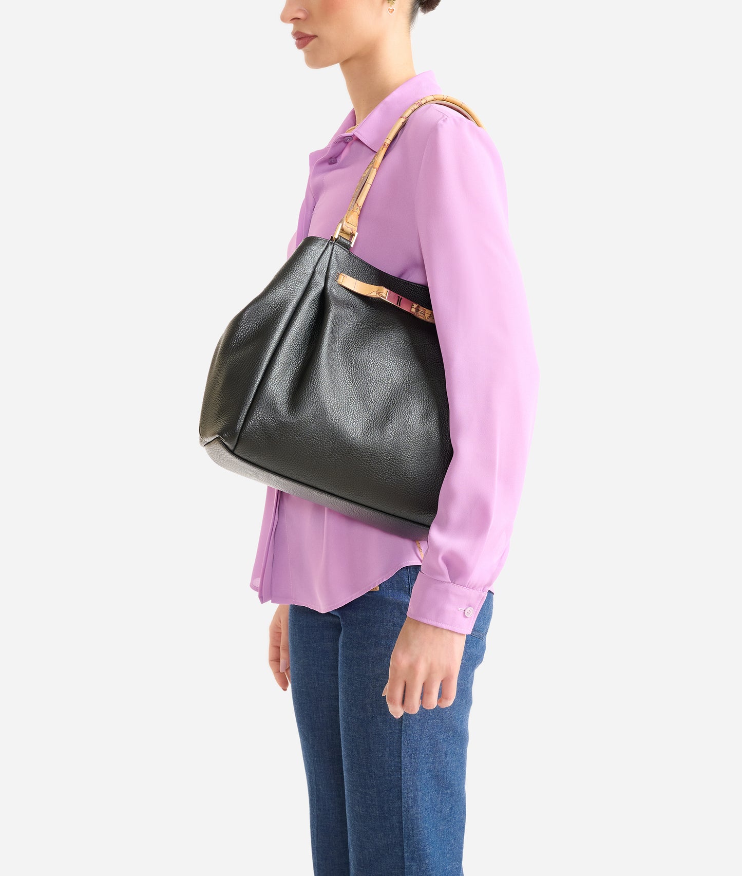 Borsa shopping grande in pelle granata Nero - Country Bag - Alviero Martini Prima Classe