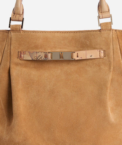 Borsa shopping grande in pelle scamosciata Cuoio - Country Bag - Alviero Martini Prima Classe