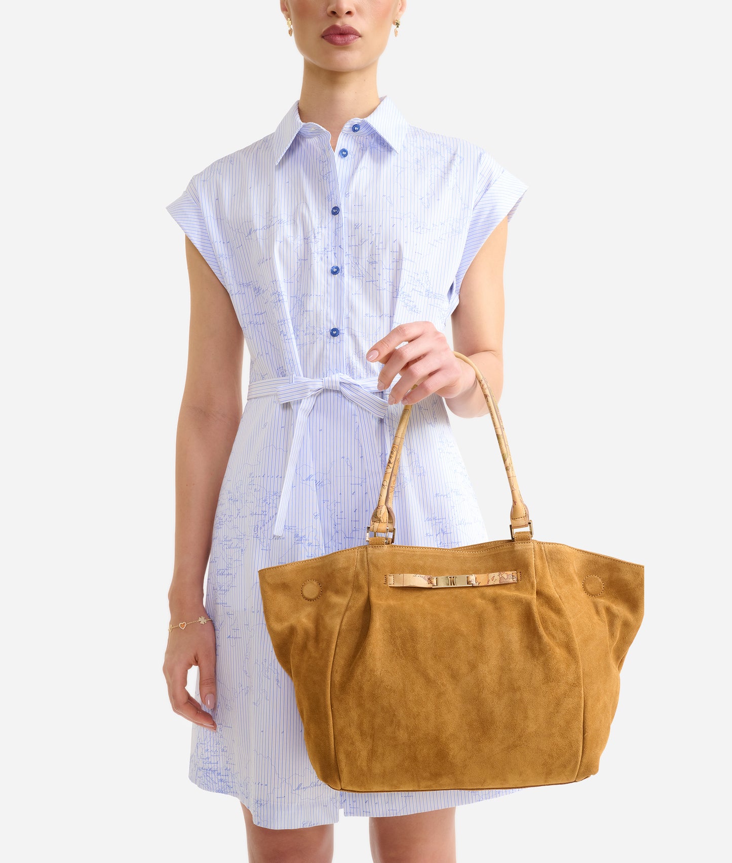 Borsa shopping grande in pelle scamosciata Cuoio - Country Bag - Alviero Martini Prima Classe