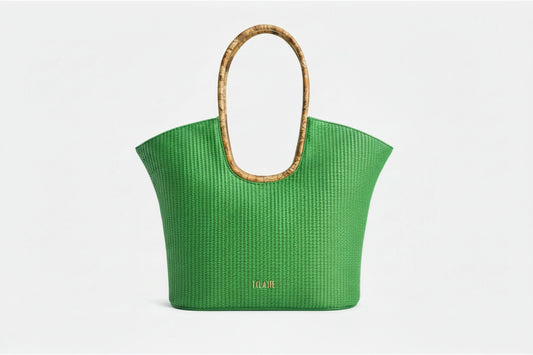 Borsa shopping in rafia intrecciata Sunny Rafia Verde Chiaro