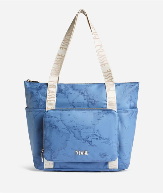 Borsa shopping ripiegabile in tessuto soft stampa Geo Color Jeans