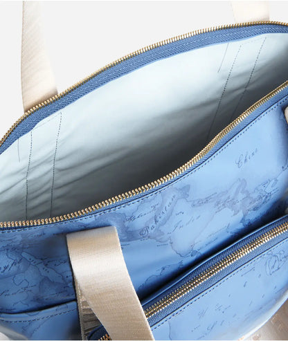 Borsa shopping ripiegabile in tessuto soft stampa Geo Color Jeans