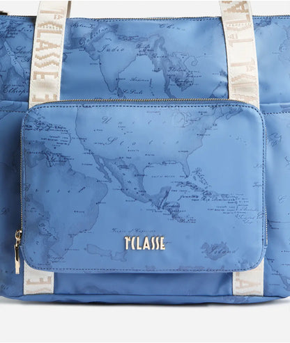 Borsa shopping ripiegabile in tessuto soft stampa Geo Color Jeans