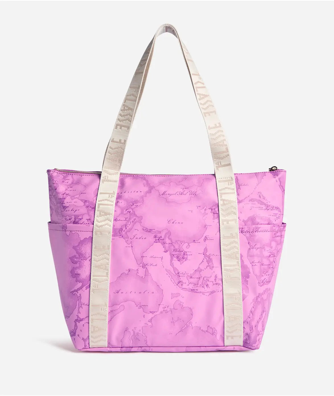 Borsa shopping ripiegabile in tessuto soft stampa Geo Color Malva