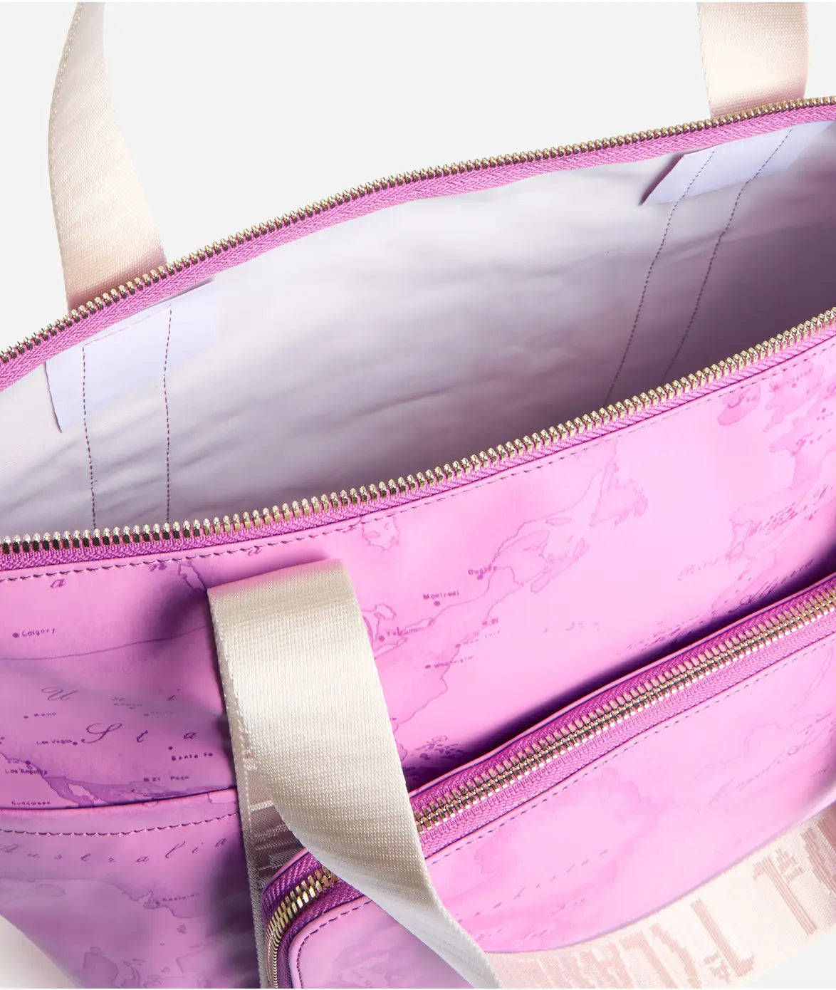Borsa shopping ripiegabile in tessuto soft stampa Geo Color Malva
