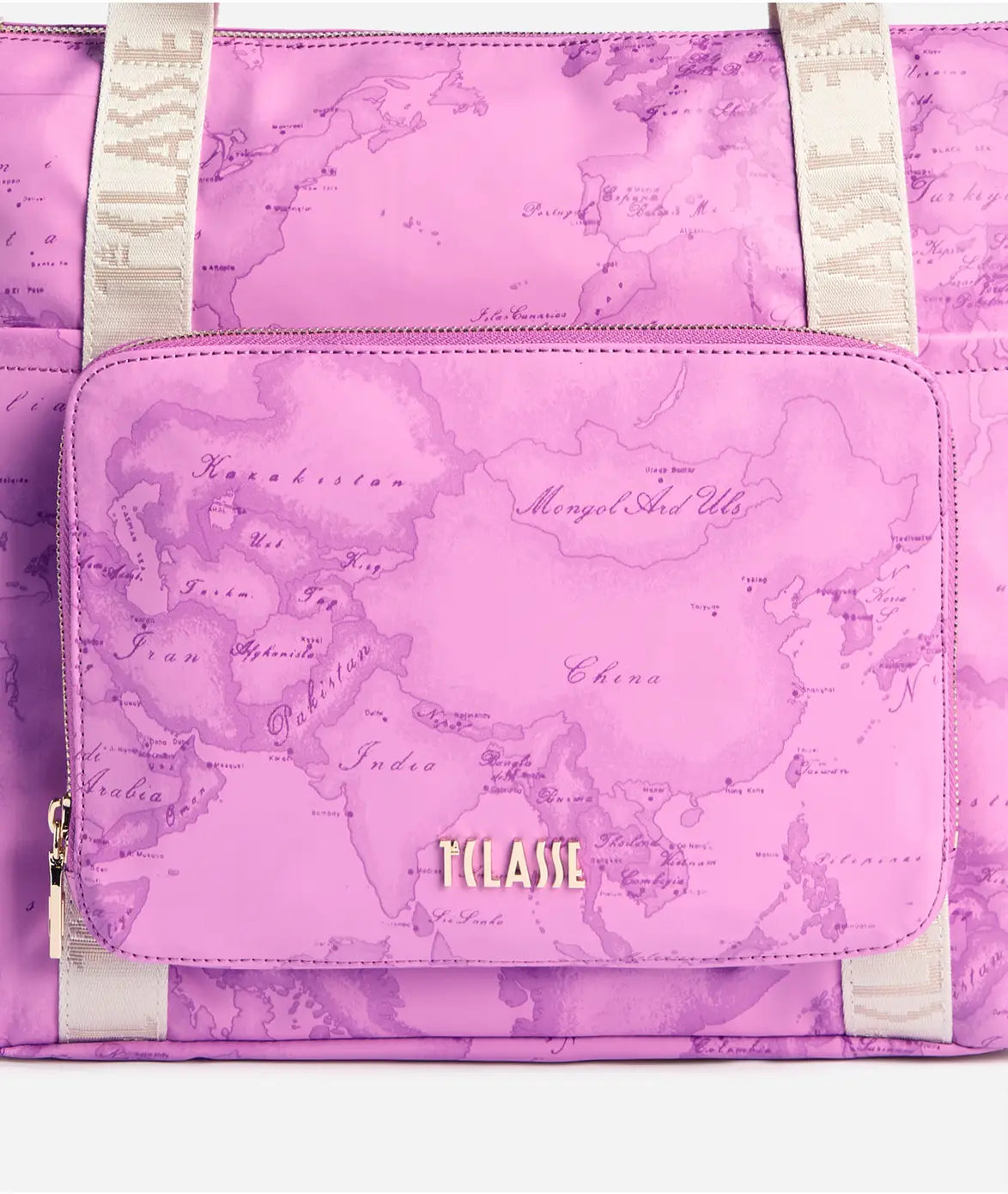 Borsa shopping ripiegabile in tessuto soft stampa Geo Color Malva