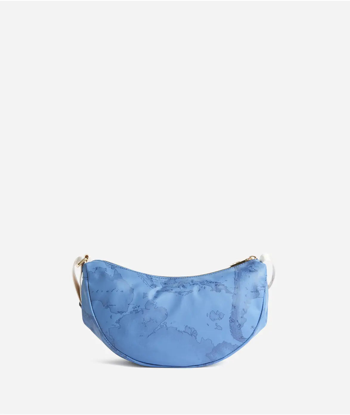 Borsa a tracolla a mezzaluna piccola in tessuto soft stampa Geo Color Jeans